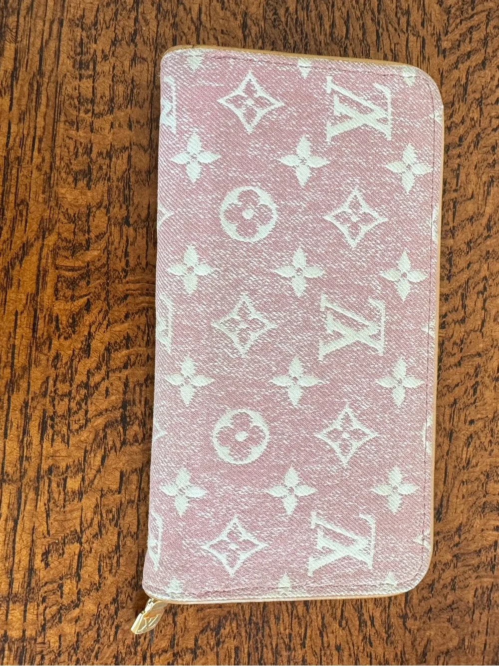 Louis Vuitton Limited Edition Pink Monogram Jacquard Denim Zippy Wallet w/COA